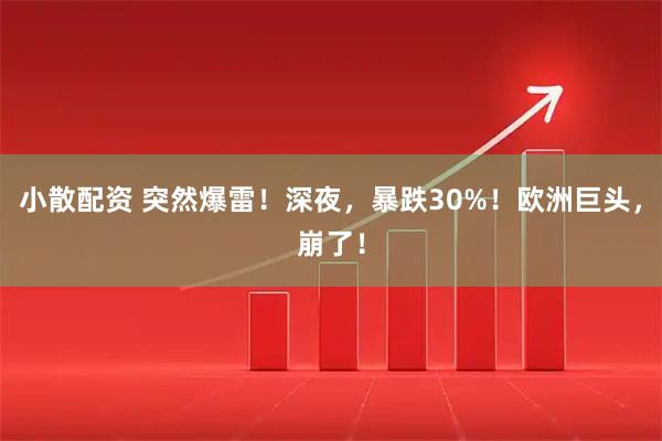 小散配资 突然爆雷！深夜，暴跌30%！欧洲巨头，崩了！